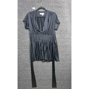 Balenciaga Top Womens 36 Black Silk Short Sleeve Wrap Tie Blouse Made in Italy